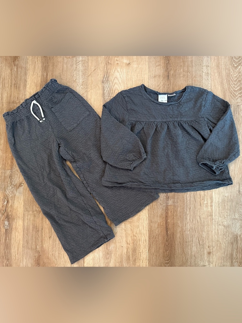 Zara Kids Dark Charcoal Gray Textured Matching Set
